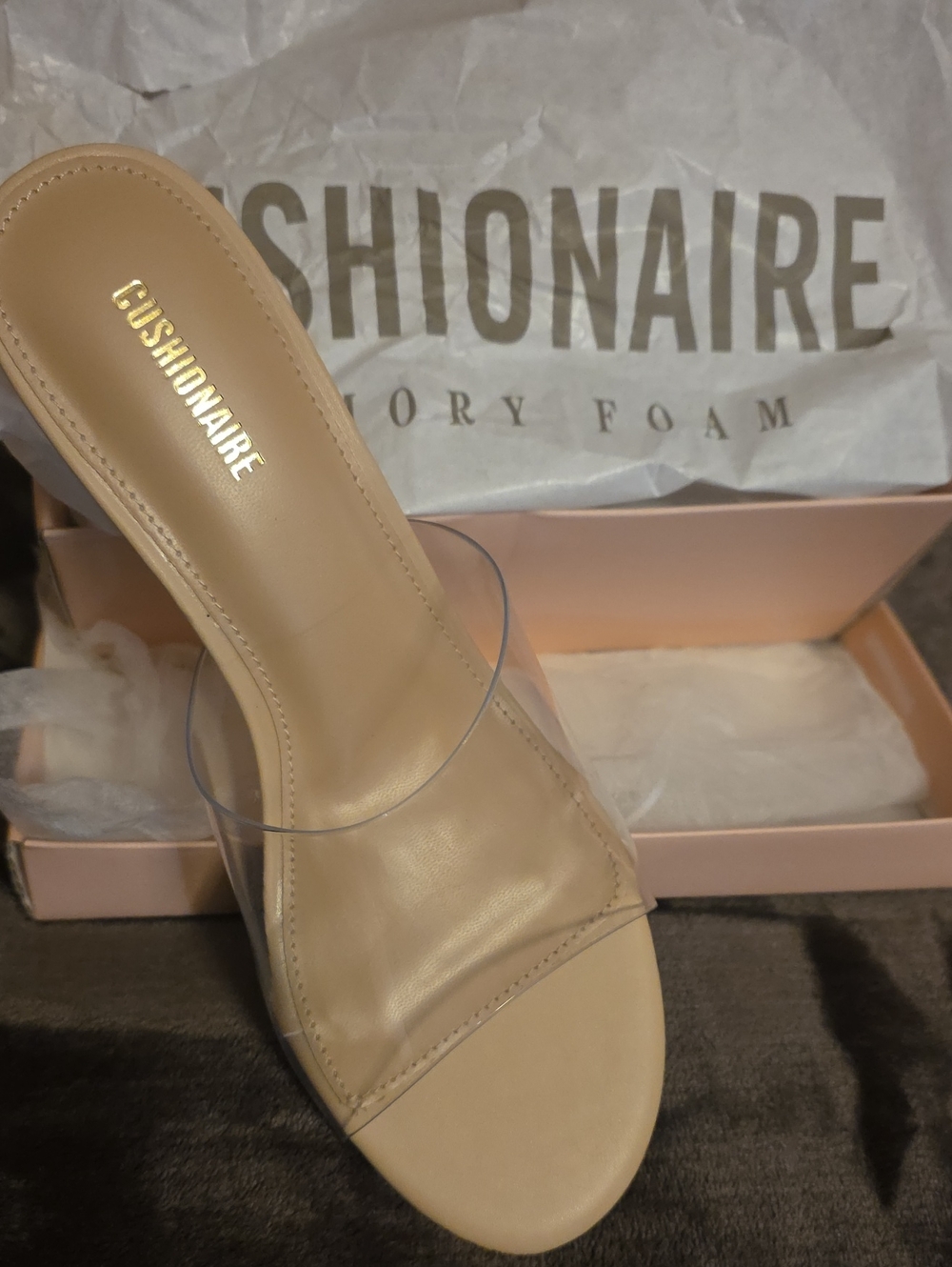 Cushionaire Women's Clear Strap Nude Slide Mule